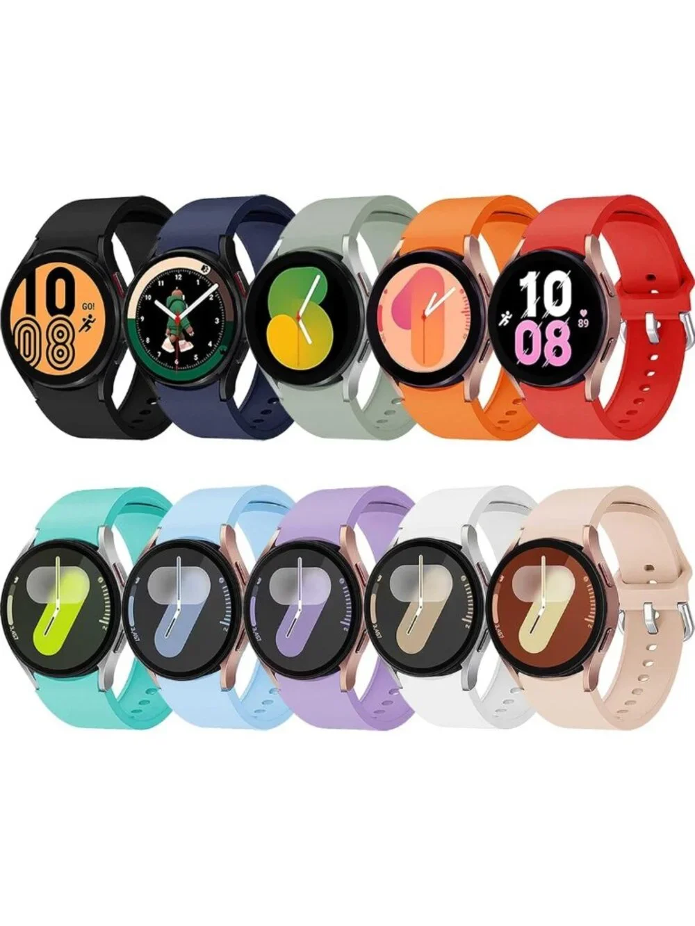 10 Pack No Gap Bands for Galaxy Watch 7 6 5 4 - Stylish, Adjustable, Durable